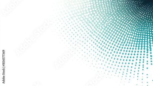 Abstract teal and white halftone dot gradient background with copy space, modern geometric pattern for digital design