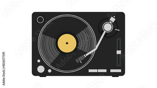 DJ turntable illustration with vinyl record for music lovers and vintage sound enthusiasts, perfect for retro themed designs