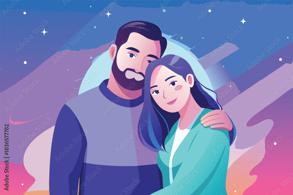 Obraz premium a couple in a gentle embrace minimalist design