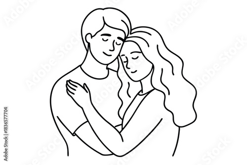 a couple gently hugging minimalist line art
