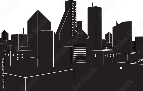 City skyline silhouette vector illustration of urban buildings at night
