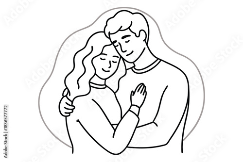a couple gently hugging minimalist line art
