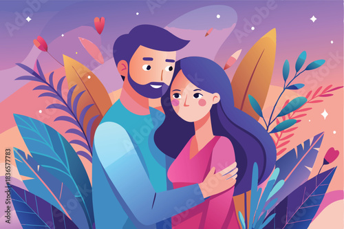 a couple in a gentle embrace minimalist design