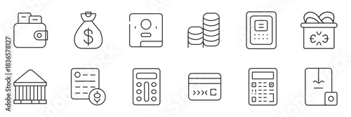 Finance icon set. cash, saving, financial goal, profit, budget, fund, earning money and revenue icons. salary, money, business. Outline icon collection. Editable stroke. Vector illustration