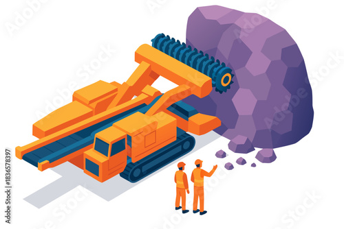 An illustration of a large machine extracting a mineral resource