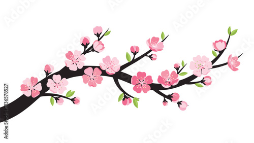 Stunning cherry blossom branch with delicate pink flowers creating a springtime mood for backgrounds and design elements