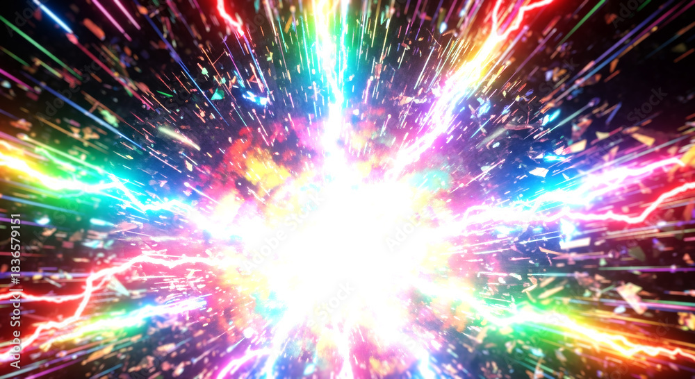 Obraz premium 輝く光と粒子の爆発 パチンコ・パチスロの激アツ演出の背景