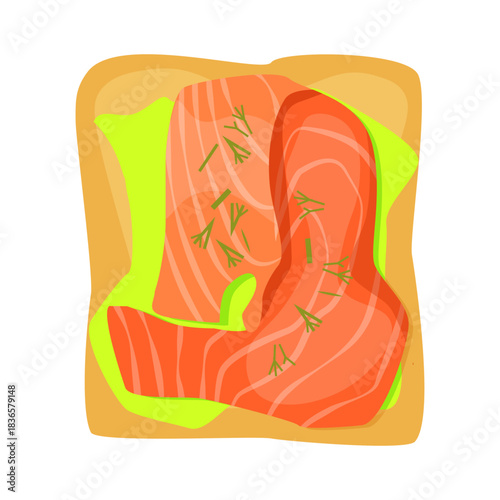 Delicious toast with avocado and salmon
