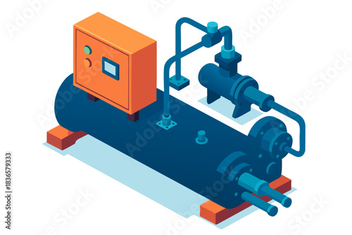 Modern industrial chiller system equipment with control panel for manufacturing processes