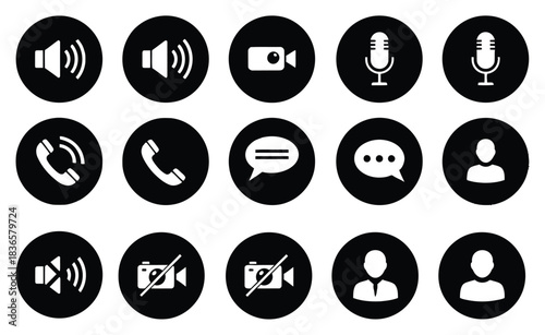 Black and white communication and meeting icon set