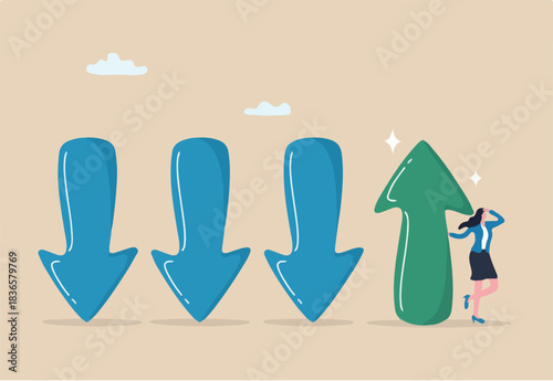 Change management, adaptation or business transformation for better result, change resistance or transition to new opportunity, improvement concept, businesswoman change arrow direction for good.