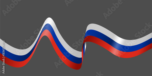 Elegant vector illustration of a glossy, wavy ribbon featuring the white, blue, and red colors of the Russian national flag, ideal for patriotic designs and backgrounds.