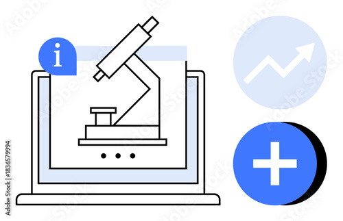 Free Download Research concept. Research graphic a digital microscope on a laptop screen, data growth symbol, and medical plus icon. Research for science, analytics, innovation, education, healthcare - GFXLoad