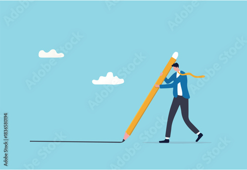 Set boundary, privacy or business territory, start business planning, know limitation or blocker or barrier concept, businessman holding big pencil drawing the boundary line.