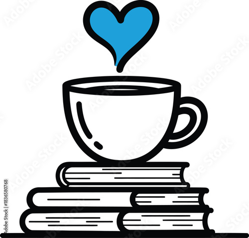 Coffee Cup and Books Vector Illustration Study Reading Knowledge Caffeine Break Hot Drink Illustration Design