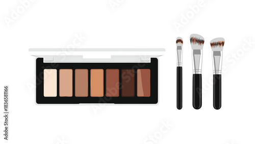Stunning neutral eyeshadow palette with professional blending brushes ready for a perfect makeup application