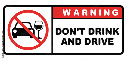 No Drink and Drive Warning Sign, Prohibited Symbol, Printable Poster and Plaque Template Design, Road Safety Awareness, Traffic Rules Compliance, Alcohol Prevention Campaign, Vector Illustration for P