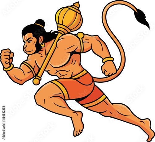 Hanuman Warrior Stance PNG. Dynamic Transparent Vector Art.