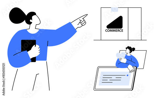 E-commerce concept. E-commerce growth highlighting business transactions and digital operations. E-commerce facilitating online shopping and customer engagement. Perfect for retail, marketing