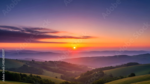 Vibrant mountain sunrise painting the sky with fiery hues