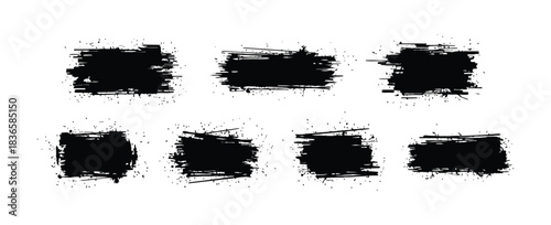 Set of black ink brush strokes for textures and design elements