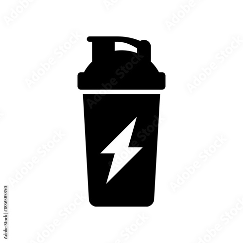 Protein shake icon. Energy drink. Protein shaker bottle. Vector icon isolated on white background.