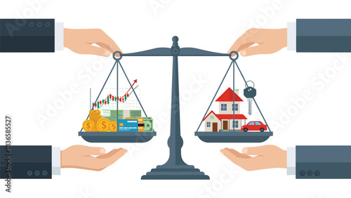 Balancing wealth creation and homeownership for financial freedom showing money versus real estate investments for future security