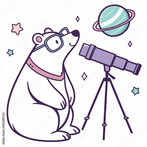 Charming SVG of a Relaxed Polar bear featuring wearing glasses, styled in a Galaxy Dreams theme with Starlight Mix hues