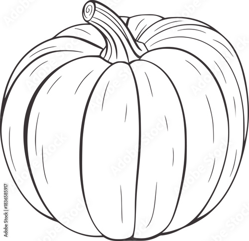 Black and white outline of a pumpkin with stem squash