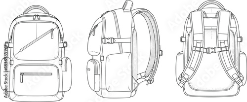 Technical Drawing of a Women's Cropped Hoodie Sweatshirt Vector Illustration, Front and Back Flat Sketch with Dropped Puff Sleeves for Fashion Apparel Design and Production,