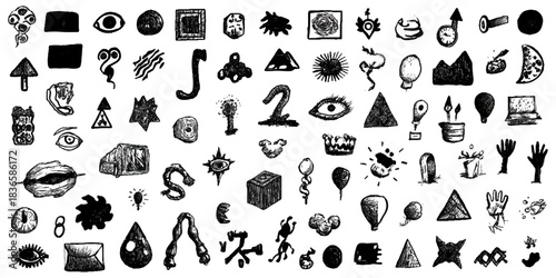 Abstract black color different different icons set grunge texture background design.