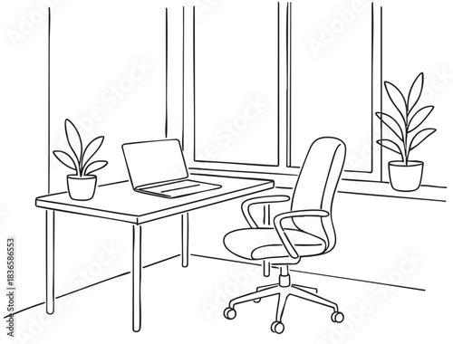 line sketch home workplace interior