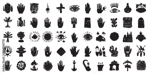 Abstract black color different different icons set grunge texture background design.