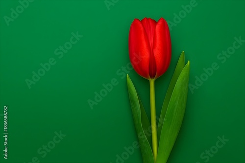 Red Tulip Flower on Green Background — Spring Floral Wallpaper Banner