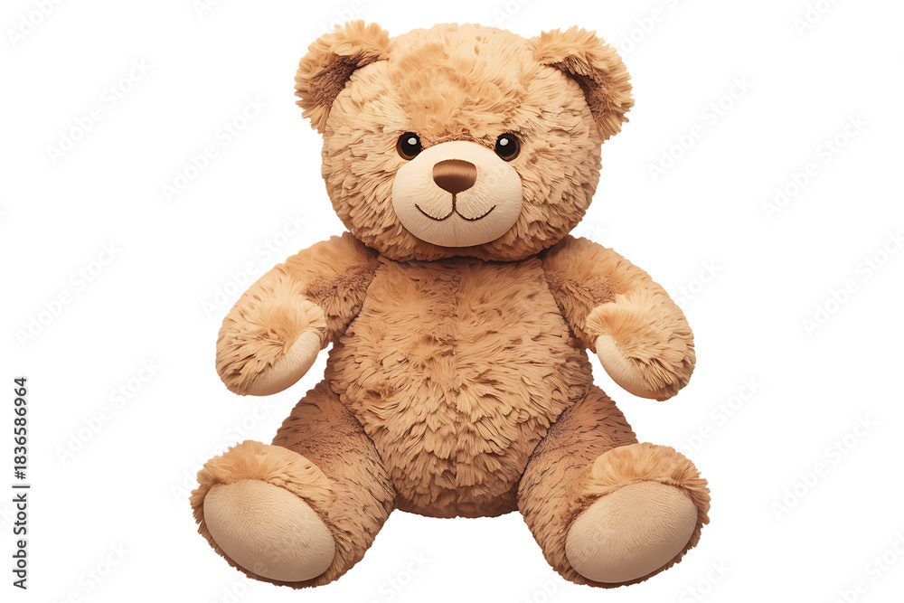 Obraz premium Cute Plush Teddy Bear Isolated on White transparent background,Soft Brown Teddy Bear Toy,Cute Soft Teddy Bear Sitting Alone,Smiling Teddy Bear Isolated,Brown Toy Bear Isolated on White,Toy for Kids ,A