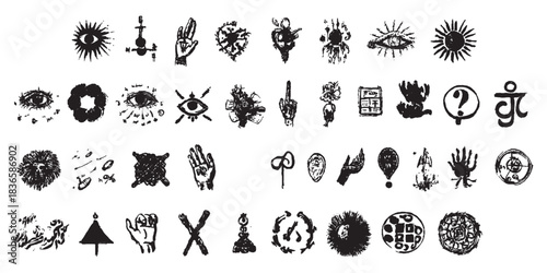 Abstract black color different different icons set grunge texture background design.