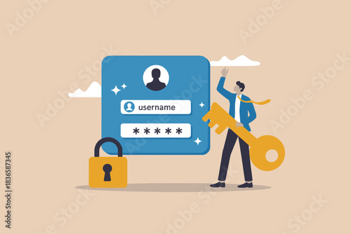Digital security login and password protection concept illustration
