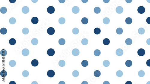 A seamless pattern of alternating light blue and dark blue polka dots on a white background.