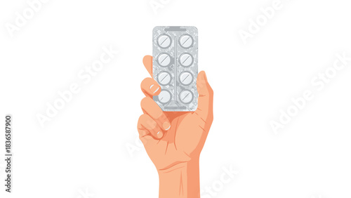 Caring hand presents essential medication blister pack for health and wellness recovery needs