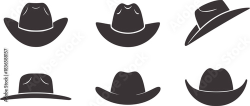 Six cowboy hat icons in dark gray western silhouette