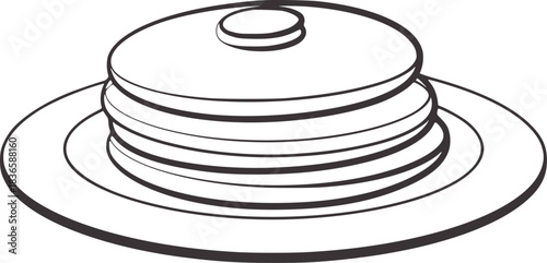 Stack of pancakes on a plate line art food breakfast