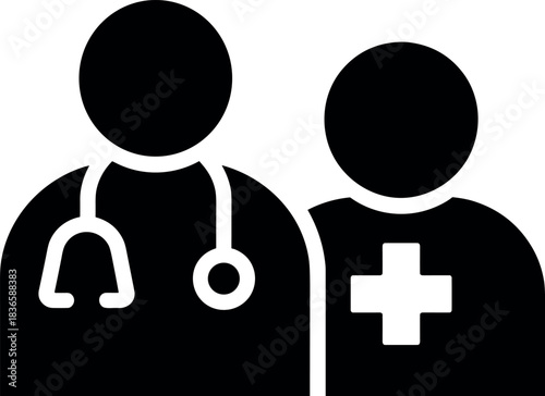 Doctor and patient icon with stethoscope and cross