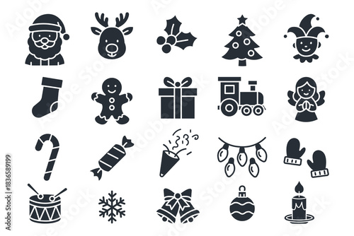 Merry Christmas elements flat set icon. Vector illustration collection
