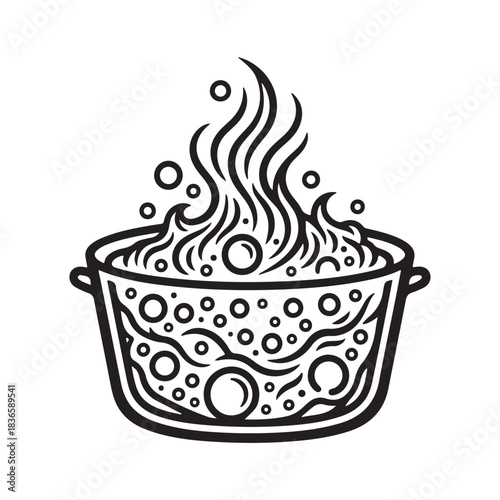 Boiling liquid and steam in cooking pot hot food preparation vector icon