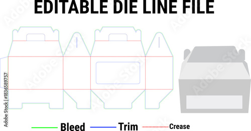 Editable Die Line File for Packaging Box Design with Bleed Trim and Crease Marks die cut template.