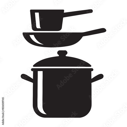 Cooking pot pan saucepan frying kitchen utensil icon set vector illustration