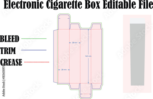 Electronic Cigarette Box Packaging Die Cut Template with Bleed Trim and Crease Lines packaging template