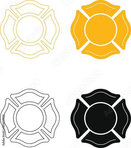 Firefighter Maltese Cross Icon Set Fire Department Symbol Vector
