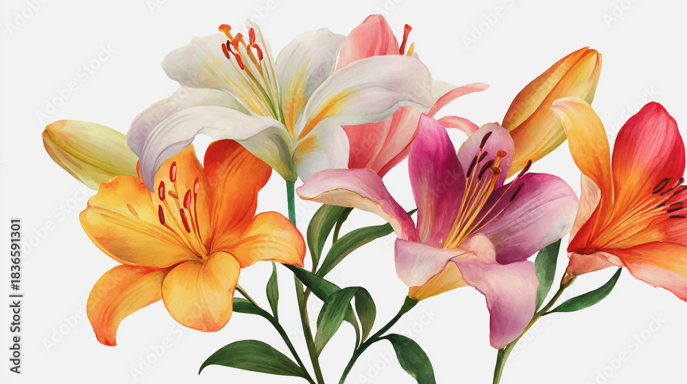 Naklejka premium watercolor painting of Elegant wedding invitation card background vector. Minimal hand painted watercolor botanical Lilly flowers texture template background. Design for wedding, vip cover, poster,