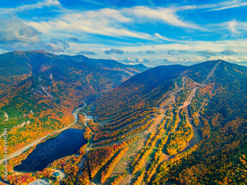 Aerial view on the autumn lake